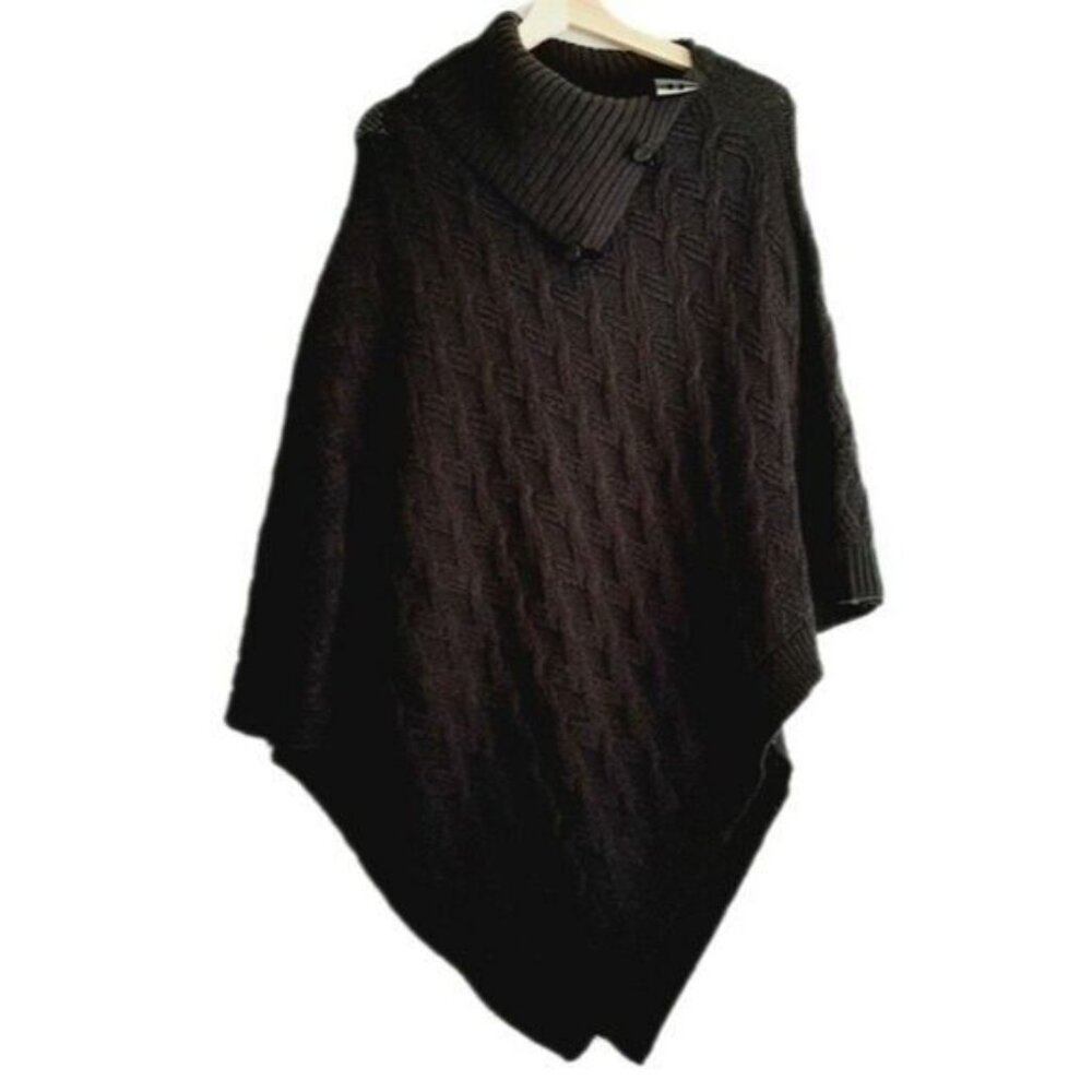 FRAAS Chunky Knit Poncho Black Toggle Buttons Sz O/S